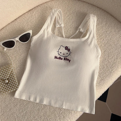 Tílko Hello Kitty Cross Back s hrudními vycpávkami - Crop Top ve stylu Y2K