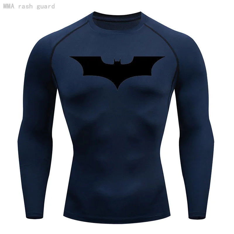 Compression Long Sleeve Shirt - Bat Pattern Printed , Quick-drying