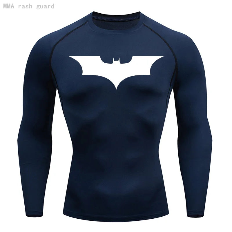 Compression Long Sleeve Shirt - Bat Pattern Printed , Quick-drying