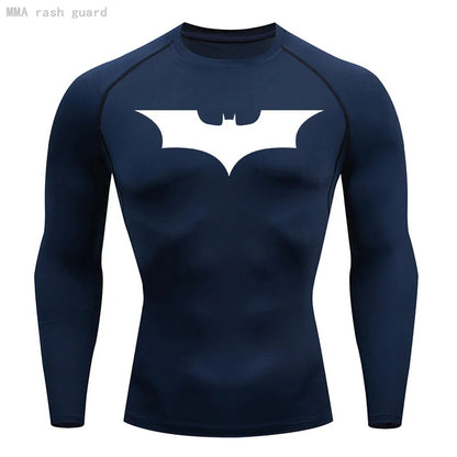 Compression Long Sleeve Shirt - Bat Pattern Printed , Quick-drying