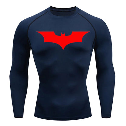 Compression Long Sleeve Shirt - Bat Pattern Printed , Quick-drying