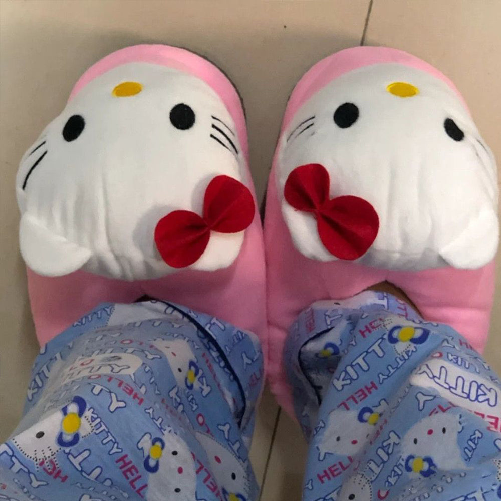 Christmas Pyjama Pants + Big Head Kitty Slippers