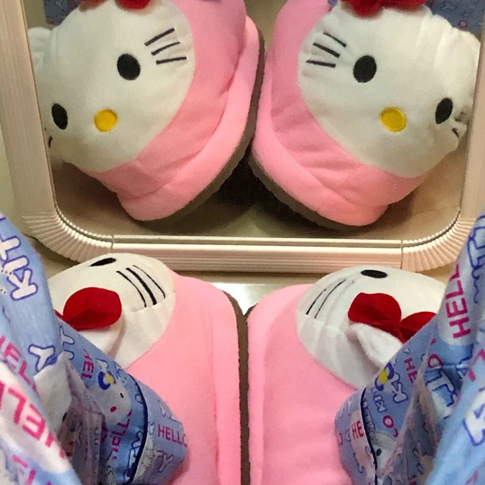 Hello Kitty plyšové pantofle s velkou hlavou